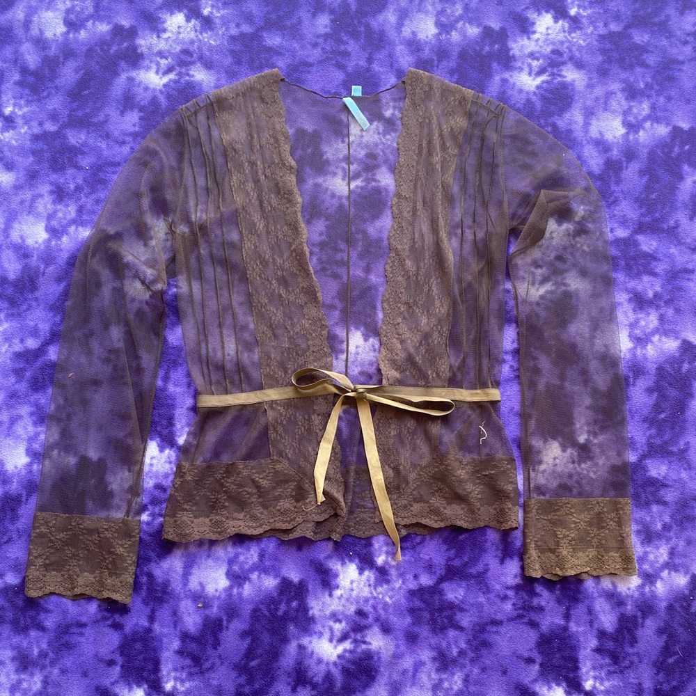 COPY - Brown Lace cover up with brown strung/belt